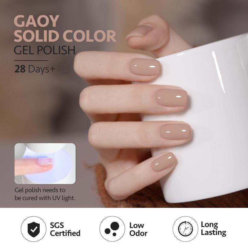 GAOY Nude Brown Fall Gel Nail Polish Set, 6 Colors White Beige Dark Tan Taupe Soak Off Gel Polish Kit for Salon and Nail Art DIY at Home