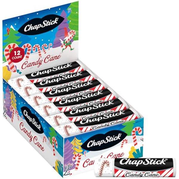 ChapStick Bulk Lip Balm, Candy Cane, 12-Pack – Fresh & Minty Lip Moisturizer, Stocking Stuffer, 0.15 Oz Ea