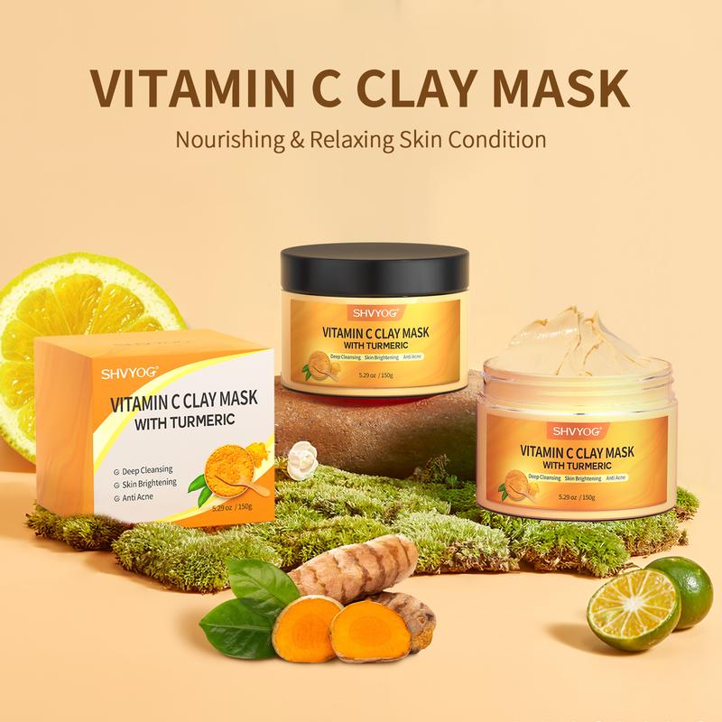 SHVYOG Vitamin C Face Mask with Kaolin Clay and Turmeric for Even Skin Tone, Skincare Facial Mask for Controlling Oil 5.29 O Organic Smooth Clay Mask Daily