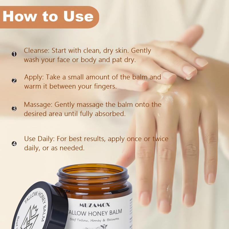 (MUZAMOX) Tallow Honey Balm, suitable for all skin types, Tallow Skin Care Moisturizing Facial Moisturizing Facial Moisturizing