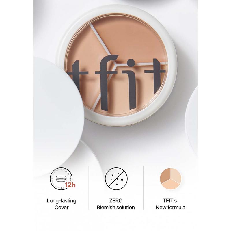 [TFIT] Cover Up Pro Concealer (3 Colors), 3-in-1 Full Coverage Color Correcting Cream (Hydrating, 01 Neutral, 0.52 Oz) for Dark Circles, Spots, Puffiness - High Coverage Eye Corrector for All Skin Tones, K Beauty