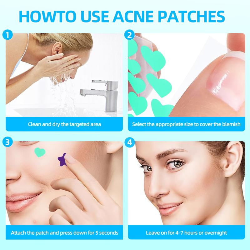 Pimple Patch for face, 2 sizes  Star Patch (240pcs) and Love Patch (216pcs)，Hydrocolloid Acne Patches，Witch Hazel Extract & Tea Tree Oil ， Skincare Skin Repair