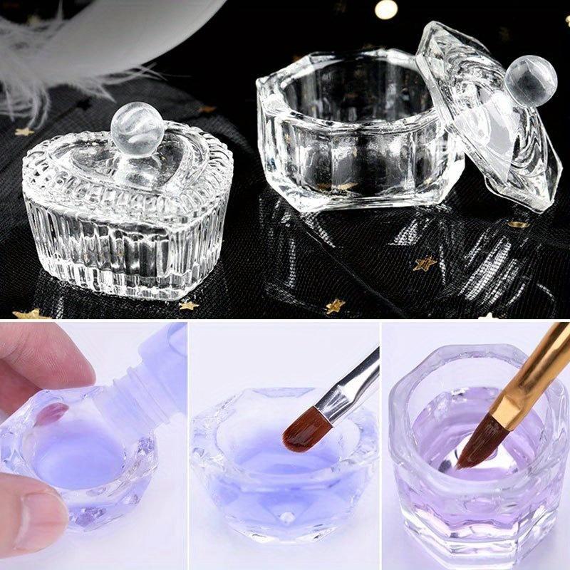 Clear Heart Shaped Nail Art Cup with Lid, Nail Art Acrylic Liquid Powder Dish Bowl, Nail Art Tools for Women & Girls