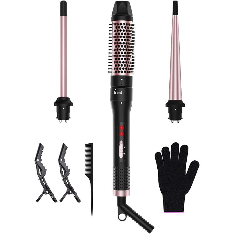 3 in 1 Curling Iron, Curling Wand Set with Curling Brush 3 Interchangeable Ceramic Curling Wands (0.5