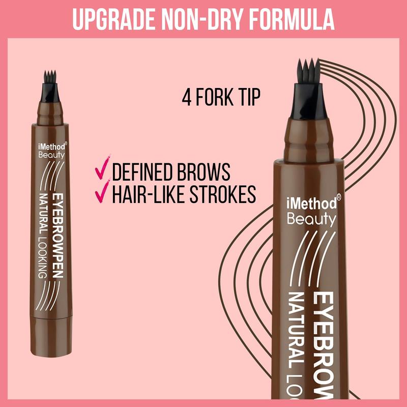 iMethod Microblading Eyebrow Pen - Eyebrow Pencil, Magical Upgraded Eye Brow Pen, 4 Fork Tip & Spoolie Brush for Natural-Looking Brows, Last All-Day