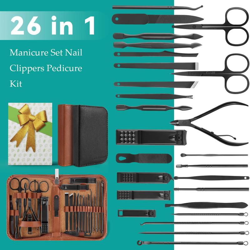 Manicure Set, Professional Nail Clippers Pedicure Kit 26 Pieces Nail Care Tools for Travel & Grooming