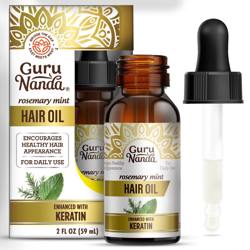 2oz Travel Pack - GuruNanda Rosemary Mint for Hair Growth with Keratin & Vitamin E Oil - Encourages Scalp Shine & Hair Strengthening- Natural