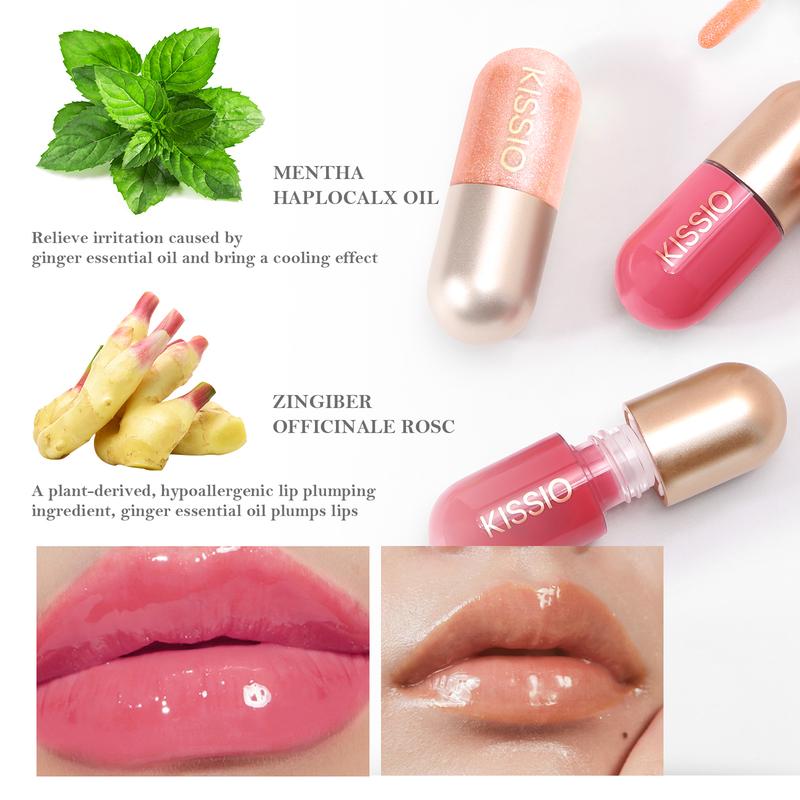 KISSIO Lip Plumper,Color Lip Plumper Gloss,Plant Extracts Plumping Lip Serum,Moisturizing Lip Gloss ,The packaging is very small and easy to carry(2PCS)