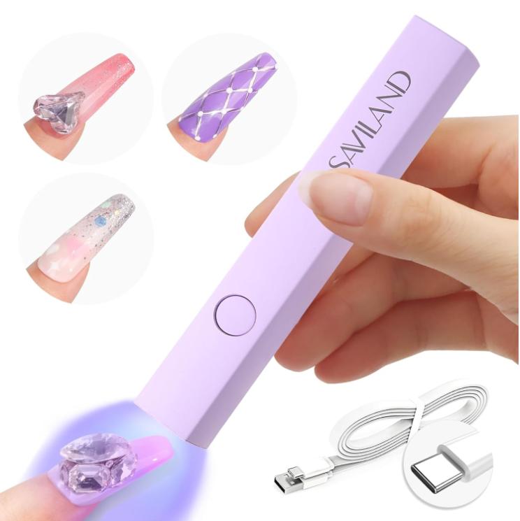 SAVILAND Handheld U V Light for Nails: 3W Portable Mini UV Light for Gel Nail Sticker LED Gel X Nail Lamp Gel Polish 180mAh Rechargeable Flashlight Type-c Gel X Nail Dryer Home DIY Nail Art Self Use