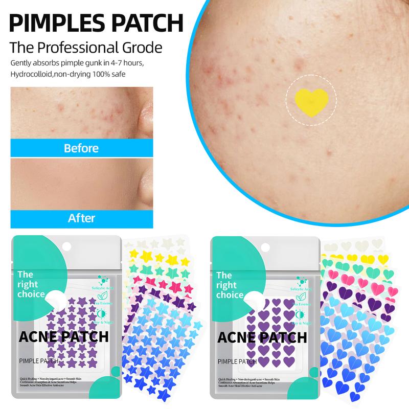 Pimple Patch for face, 2 sizes  Star Patch (240pcs) and Love Patch (216pcs)，Hydrocolloid Acne Patches，Witch Hazel Extract & Tea Tree Oil ， Skincare Skin Repair