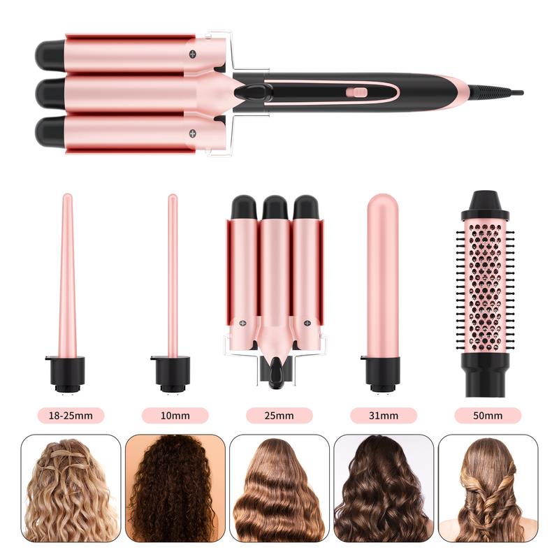 Heikki Vision 5 in 1 Curling Iron Set with 4 Interchangeable Ceramic Fast Heat, Wand Hair Crimper, Dual Voltage Hair Waver with Protective Glove & 2 Clips