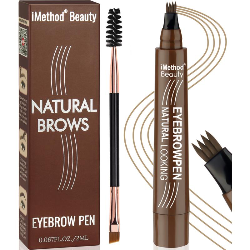 iMethod Microblading Eyebrow Pen - Eyebrow Pencil, Magical Upgraded Eye Brow Pen, 4 Fork Tip & Spoolie Brush for Natural-Looking Brows, Last All-Day