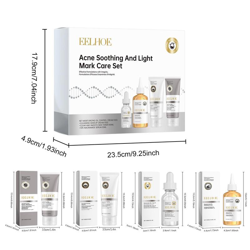 Acne Care Skin Care Set, 4 Counts set Facial Cleanser & Toner & Moisturizer & Serum, Deep Cleansing & Nourishing Skin Care Kit for Women & Men