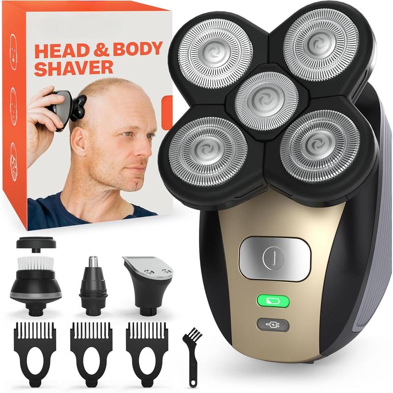 The FlexSeries Electric Head Hair Shaver - Freebird - Ultimate Mens Cordless Rechargeable Wet Dry Skull & Bald Head Waterproof Razor with Rotary Blades, Clippers, Nose Trimmer, Brush, Massager