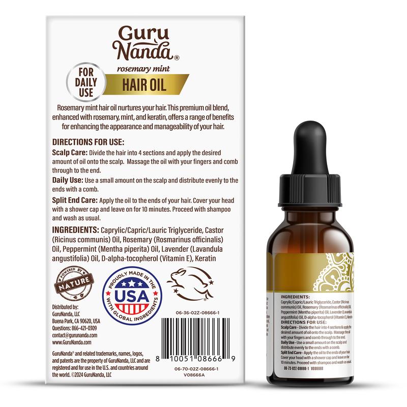 2oz Travel Pack - GuruNanda Rosemary Mint for Hair Growth with Keratin & Vitamin E Oil - Encourages Scalp Shine & Hair Strengthening- Natural