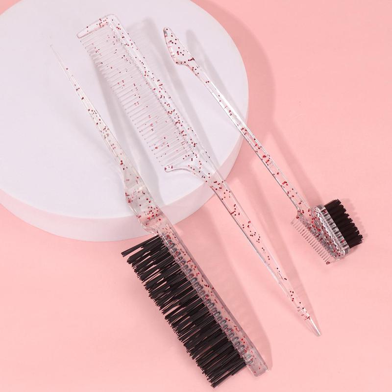 3pcs set Glitter Design Hair Brush Set, Pointed Tail Comb & Edge Control Brush & Fluffy Styling Comb Set, Heatless Styling Tools for Women