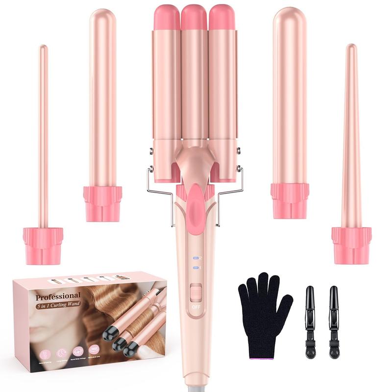 BESTOPE PRO 5 in 1 Wand Curling Iron-Curling Wand Set with Hair Straightener, 3 Barrels Hair Crimper Iron, 3 Ceramic Curling Irons (0.35 