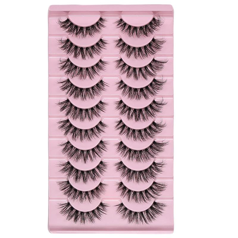 Natural Fluffy False Eyelashes, 10 Pairs Wispy Lashes, 3D Volume Strip Lashes, D Curl Fake Eyelashes with Clear Band Eye Lashes