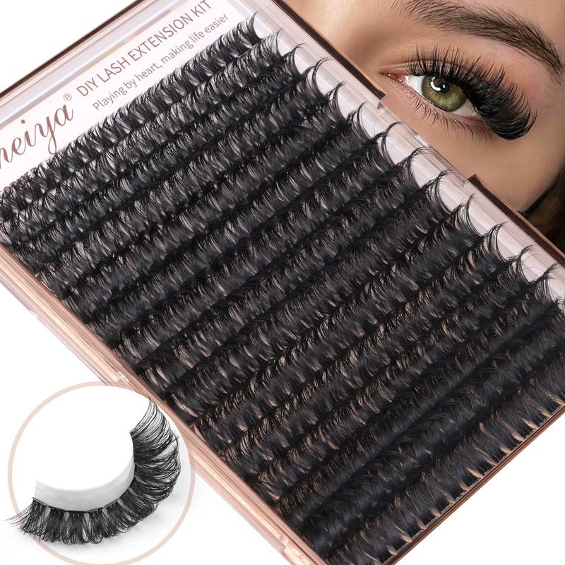 Volume Lash Clusters Kit DIY Lash Extension Kit D Curl Eyelash Extensions with Lash Bond and Seal Waterproof Tweezers,10-14mm Eye Corner Eyelashes and 16-18MM Cluster Lashes(300PCS,80D+100D)