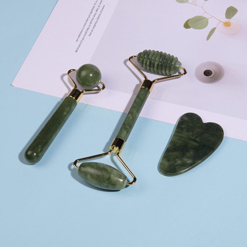 Jade Roller & Gua Sha Scraping Tool, 3 Counts Facial Firming & Lifting Massage Tool, Skincare Tools for Women Home & Travel Use