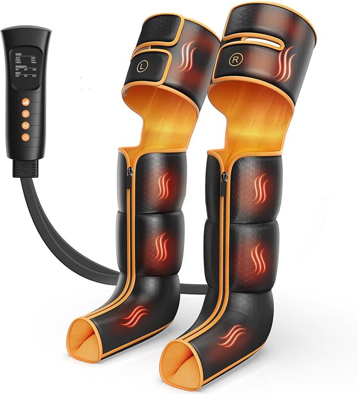 Leg Massager with Heat and Compression for Circulation and Pain Relief, Handheld Controller with 3 Intensities and 6 Modes - Comfort