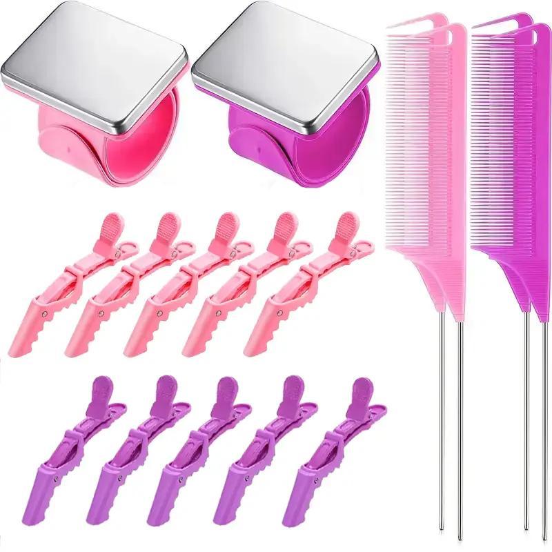 Heatless Hair Braiding Tool Set, 2 Counts Pin Wristband & 4 Counts Braiding Comb & 10pcs Wide Teeth Hair Clip, Hair Styling Accessories for Women & Girls