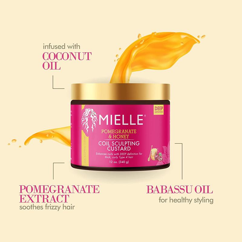 Mielle Organics Pomegranate & Honey Sculpting Custard, Natural Styling Cream plus Moisture, for Curl, Wave, & Coil Definition for Natural or Relaxed Type 4 Hair, 12-Fluid Ounces Mielle