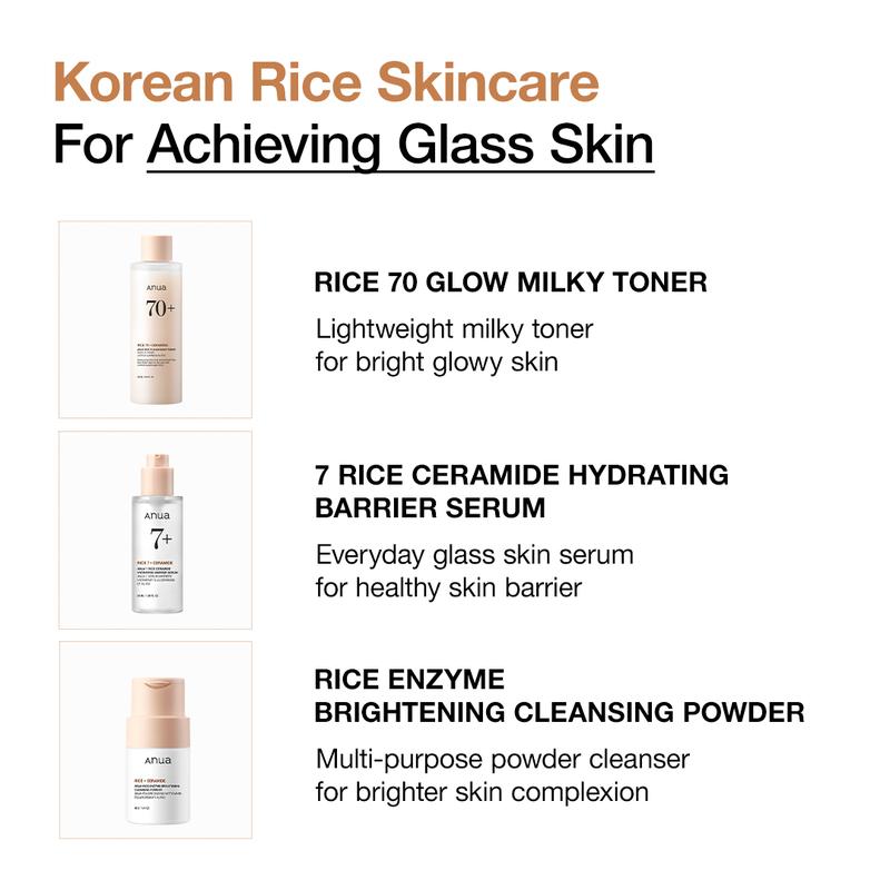 [Anua Official Shop] Korean Rice Glass Skin set ｜Rice enzyme mask, Facial cleanser, Lightweight Milky Toner, Brightening serum, Comfort skincare