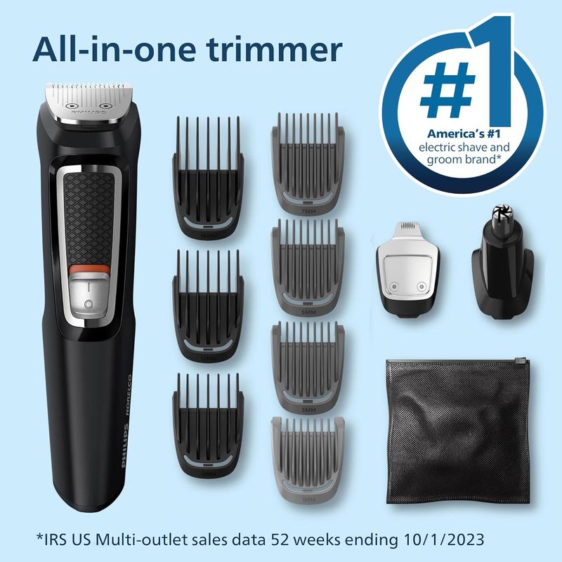 Philips Norelco Multi Groomer All-in-One Trimmer Series 3000-13 Piece Mens Grooming Kit for Beard, Face, Nose, Ear Hair Trimmer and Hair Clipper - NO Blade Oil Needed, MG3740 40