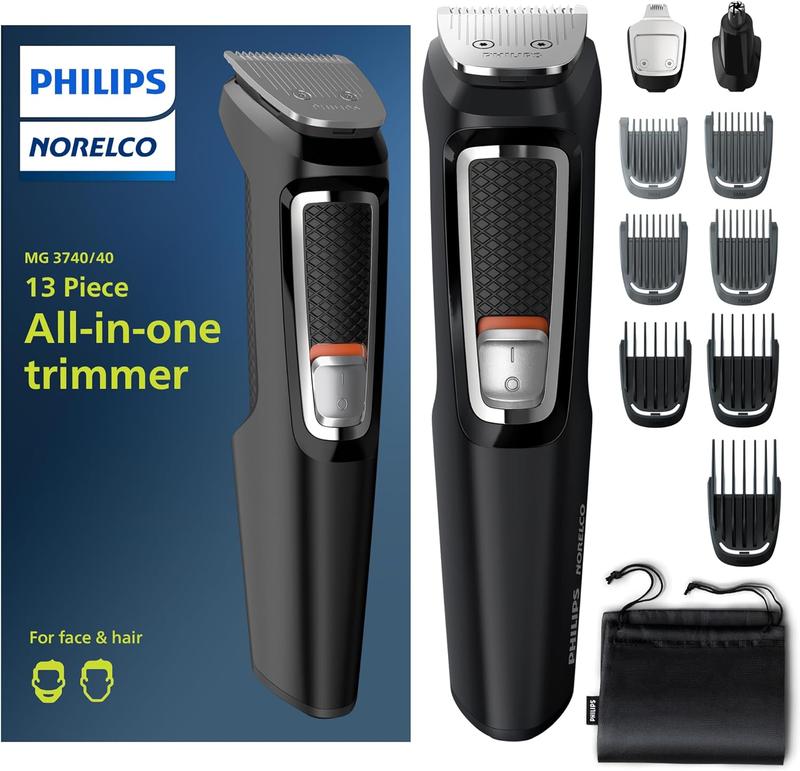 Philips Norelco Multi Groomer All-in-One Trimmer Series 3000-13 Piece Mens Grooming Kit for Beard, Face, Nose, Ear Hair Trimmer and Hair Clipper - NO Blade Oil Needed, MG3740 40