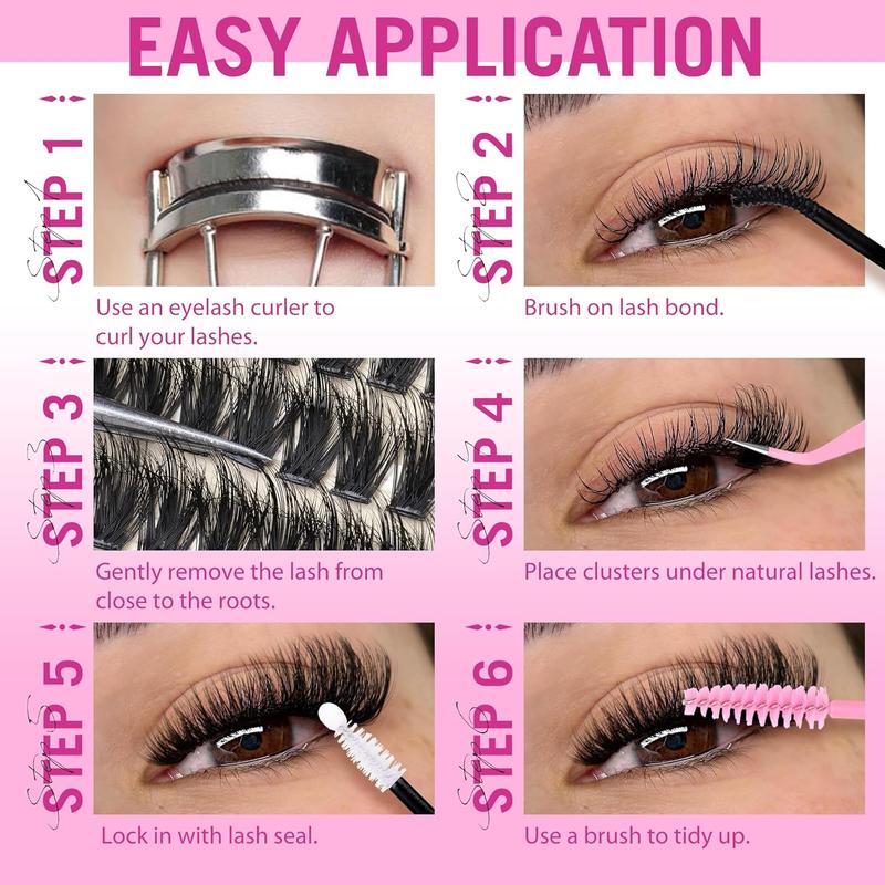 Natural Look Lash Clusters Extensions, 12-20mm Fluffy Individual False Eyelashes with Lash Glue & Lash Tweezers, Self Grafting Eyelash Clusters Eye Makeup Product for Women & Girls, Fall Gift, Meatball In Makeup, Christmas Gift