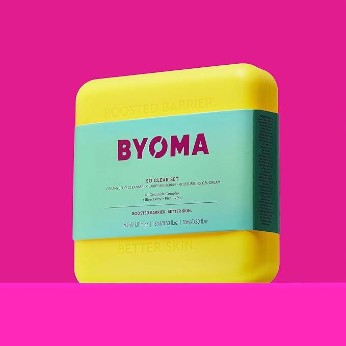 BYOMA So Clear Set - Barrier Repair Skincare Set for Acne Prone Skin - Creamy Jelly Cleanser, Clarifying Face Serum & & Gel-Cream Moisturizer - Unclogs Pores, Targets Blemishes - 30ml, 15ml, 15ml