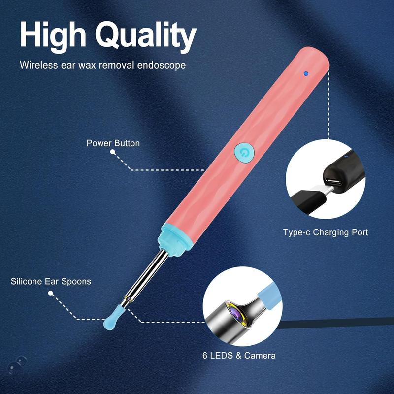 Ear Wax Removal, Ear Wax Removal Tool Camera Built-in 1296P, Easy and Safe Ear Cleaning, Earwax Removal kit with 9 Ear Set and 8 Traditional Tools, Ear Cleaning Kit for , iPad, Android (Red)