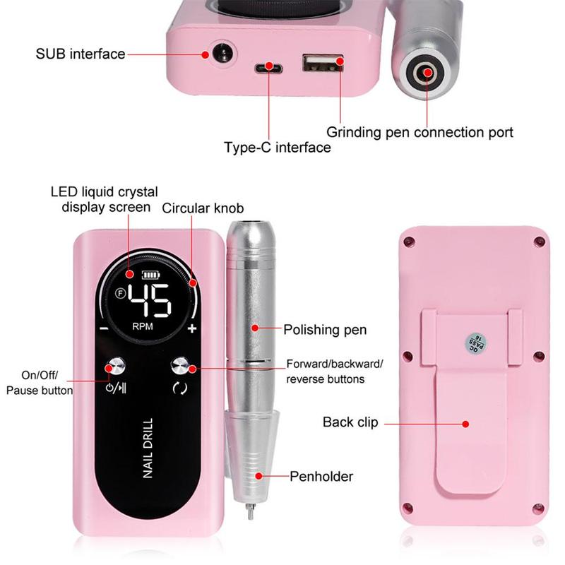 Electric Nail Drill Machine, 1 Box Professional Nail File Machine & Accessories, Portable Nail Care Tool for Polishing & Grinding