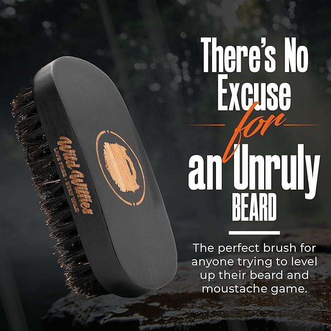 Natural Boar Bristle Beard Brush - Beard and Mustache Grooming Brush with Ergonomic Wooden Handle - Small Travel Pocket Size, Haircare Heatless