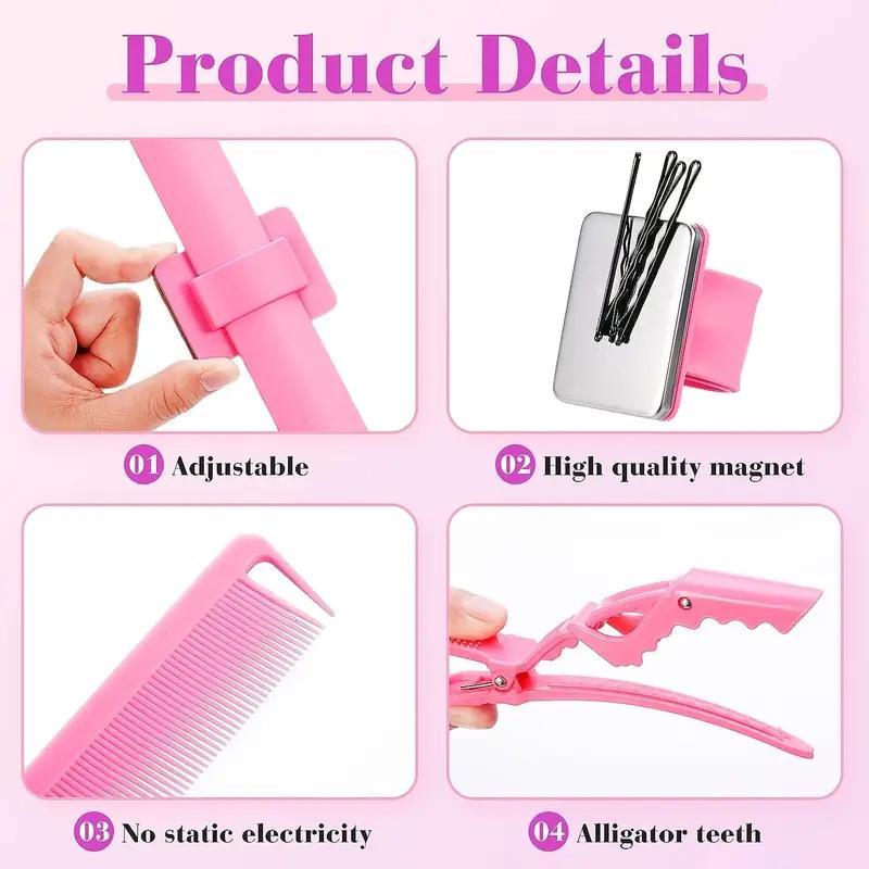 Heatless Hair Braiding Tool Set, 2 Counts Pin Wristband & 4 Counts Braiding Comb & 10pcs Wide Teeth Hair Clip, Hair Styling Accessories for Women & Girls