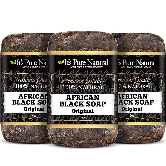 It's Pure Natural African Black Soap Bars Original (Pack of 3) Organic Raw Soap for Face & Body Body Care Body Wash