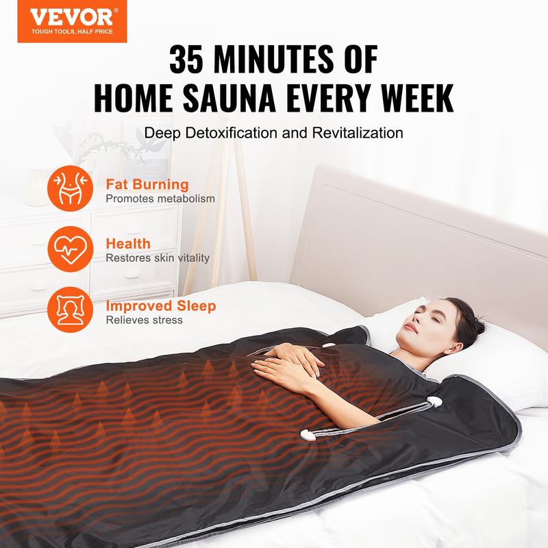 VEVOR Sauna Blanket for Detoxification, Portable Far Infrared Sauna for Home, Oxford Sauna Bag w  Arm Holes & Carbon Fiber Heating, 1-6 Level Adjustable Temp 95-176℉, 5-60 Minutes Timer, 75 x 35 in