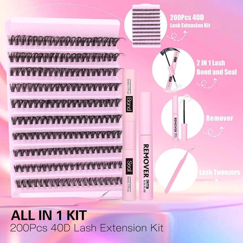 Natural Eyelash Extensions Kit, 200pcs Mixed Length Individual False Eyelashes, Self Grafting Curl Eyelashes, Professional Eye Makeup Accessories for Women, Christmas Gift