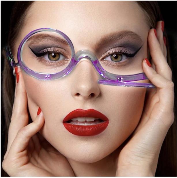 Cosmetic 2-In-1 Makeup Glasses with Magnified Mirror and Flip Down Tool