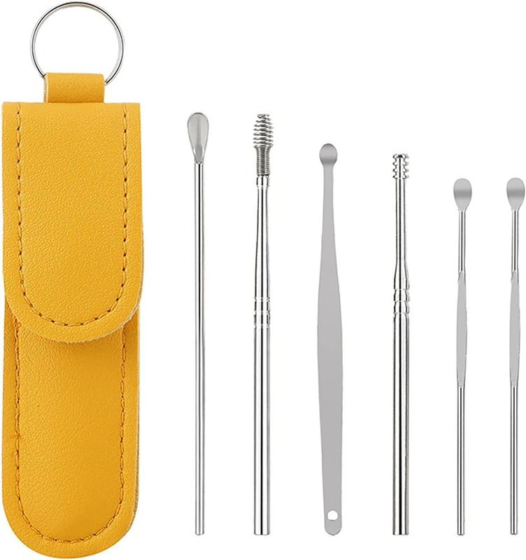 Ear Wax Removal Kit,Ear Cleaner: 6 count Mini Portable Ear Scope with Stainless Steel 360? Spiral Ear Massage Cleaning Tool for Adults  - Ear Wax Remover with Storage Box(Yellow)