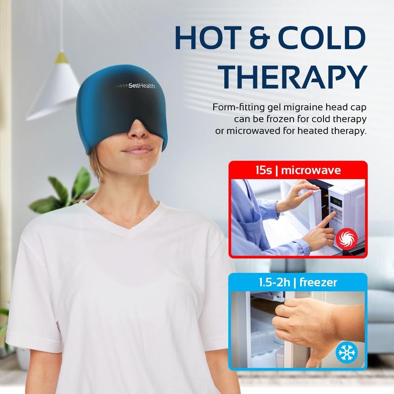 Migraine Relief Cap Ice Head Wrap Headache and Migraine Hat | Headache Relief with Hot Cold Gel Head Ice Pack with Face and Eye Headache Mask Compress