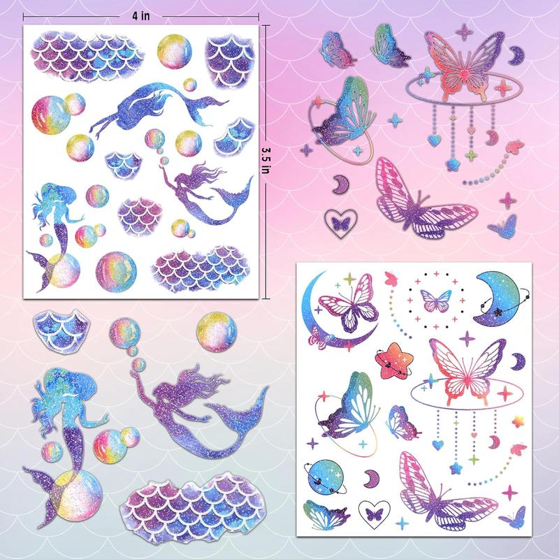 Glitter Temporary Tattoos for Girls, 12 Sheets of Mixed Butterfly, Fairy, Mermaid  Stickers for , Waterproof  Tattoos for Birthday Party Favors and Supplies