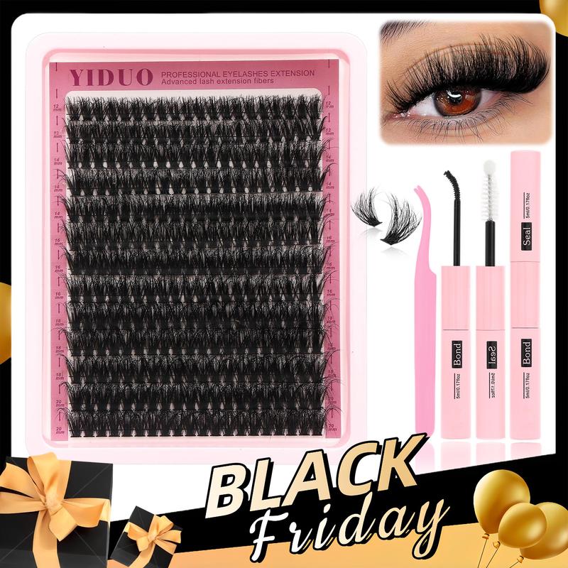 Natural Look Lash Clusters Extensions, 12-20mm Fluffy Individual False Eyelashes with Lash Glue & Lash Tweezers, Self Grafting Eyelash Clusters Eye Makeup Product for Women & Girls, Fall Gift, Meatball In Makeup, Christmas Gift