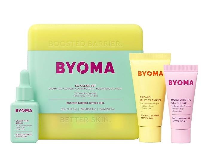 BYOMA So Clear Set - Barrier Repair Skincare Set for Acne Prone Skin - Creamy Jelly Cleanser, Clarifying Face Serum & & Gel-Cream Moisturizer - Unclogs Pores, Targets Blemishes - 30ml, 15ml, 15ml