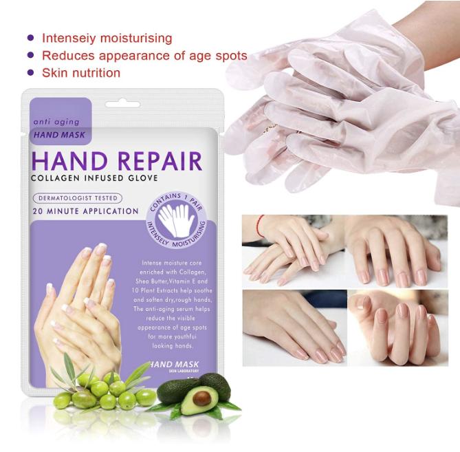 5Pairs Hands Moisturizing Gloves, Hand Skin Repair Renew Mask Infused Collagen, Vitamins + Natural Plant Extracts