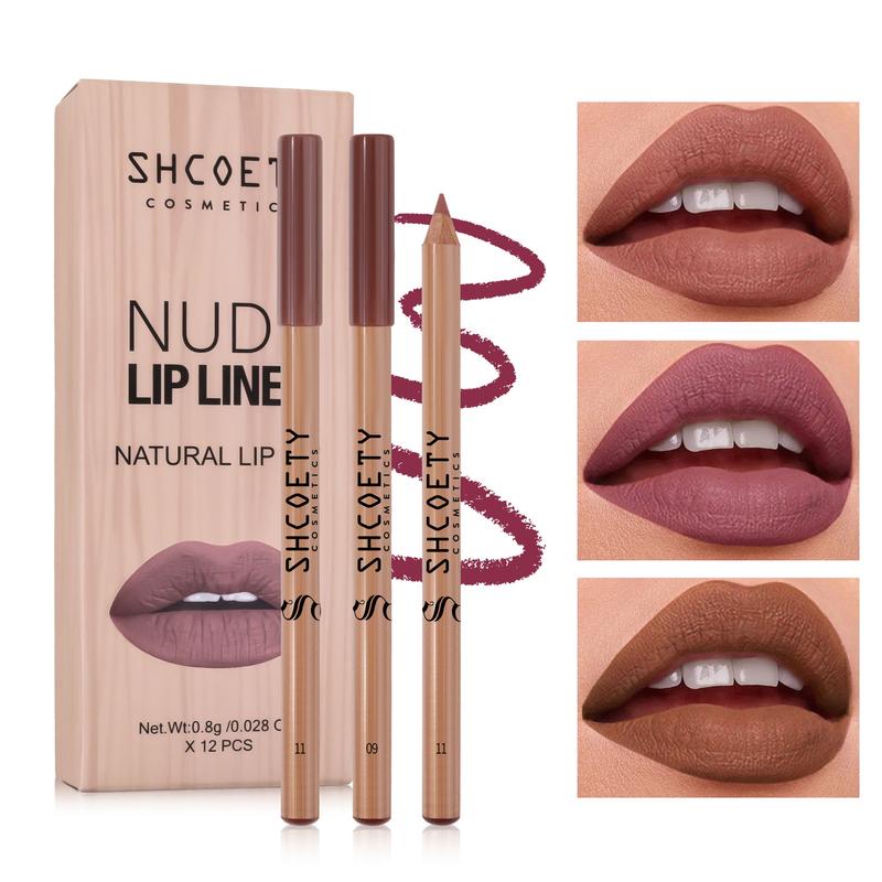 SHCOETY 12 Wood Matte Lipstick Pencil set Nude Long-lasting Makeup line loud Eyeliner Lipliner Cosmetic