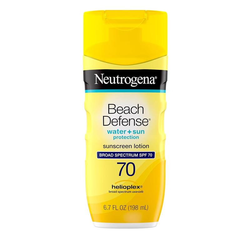 Neutrogena Beach Defense Face and Body Sunscreen Lotion with Broad Spectrum SPF 70, Offers UVA UVB Protection, Water Resistant and Oil Free Sun Protection, Oxybenzone Free and Fast Drying, 6.5 OZ