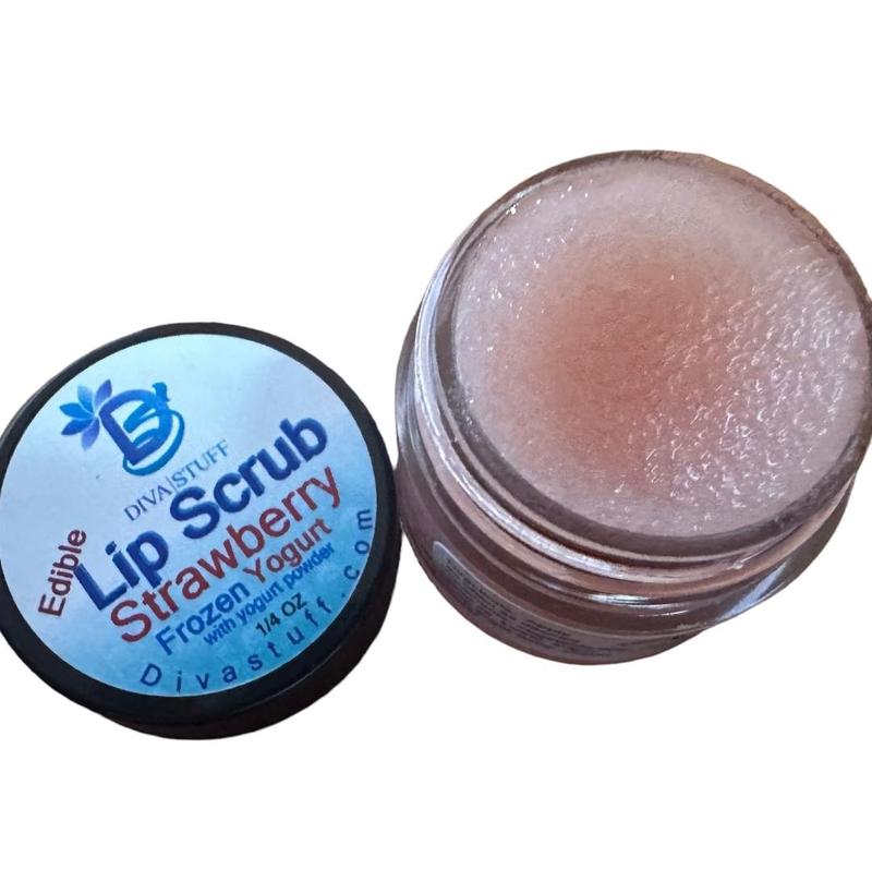 Diva Stuff Strawberry Frozen Yogurt Flavor Lip Scrub, Best Flavor, Hydrates and Exfoliates, Item E27 Skincare Sugar Nourishing Powder Wipe