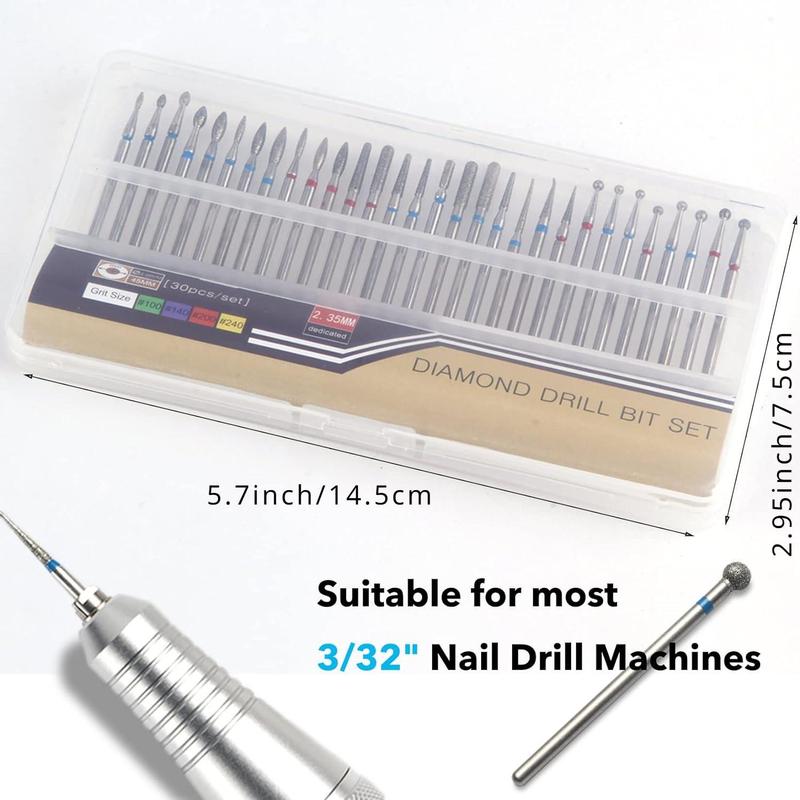 Nail Drill Bits Set, 30pcs Professional Manicure Drill Set, Universal Diamond Drill Bits for Nails Electric Drill, Manicure & Pedicure Tools